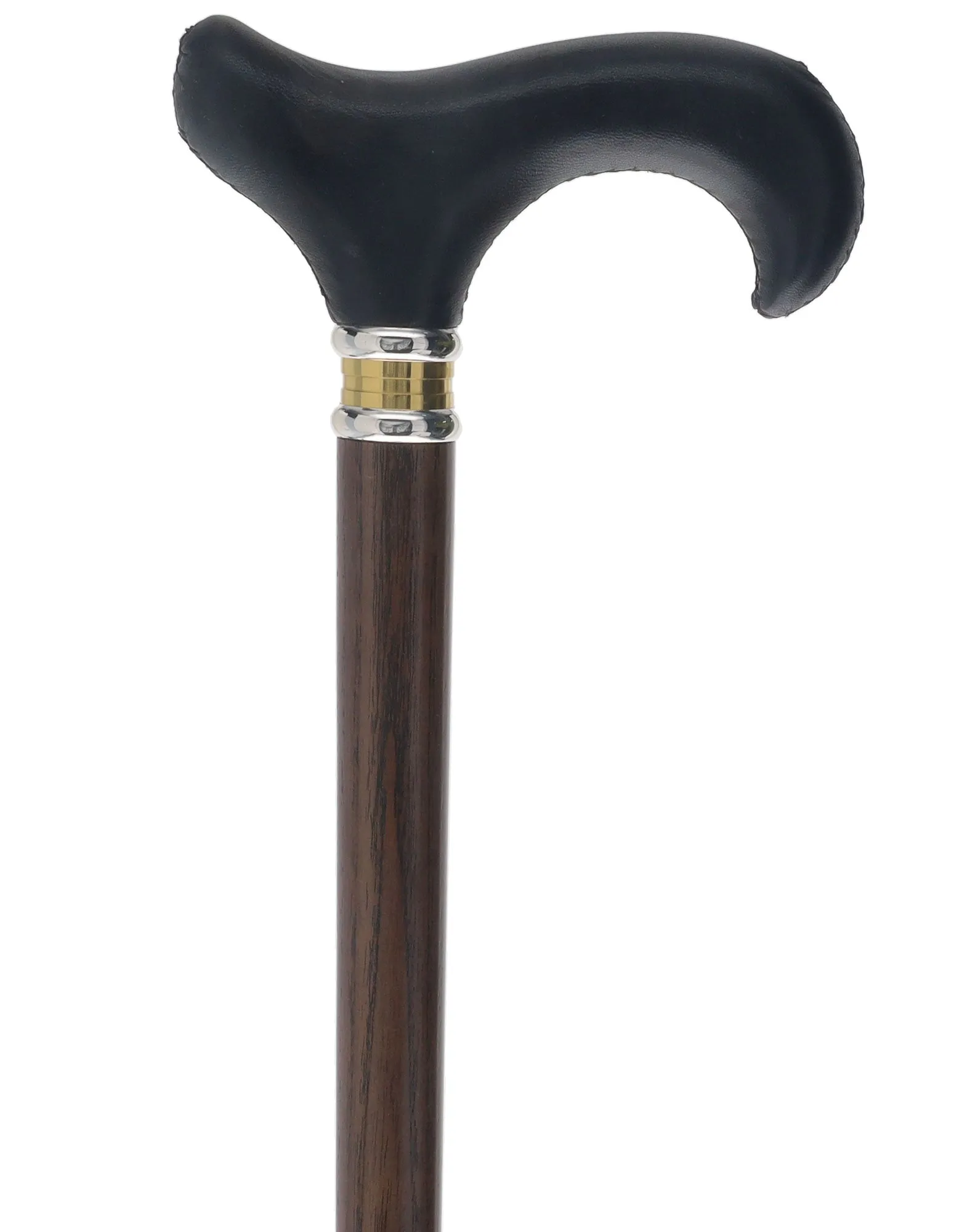 Unique single item listing: Black leather wrapped handle two tone collar walking cane