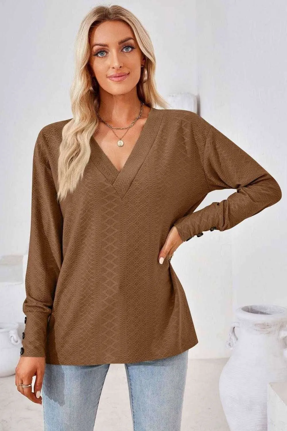 V-Neck Long Sleeve Blouse - Stylish Casual Top for You