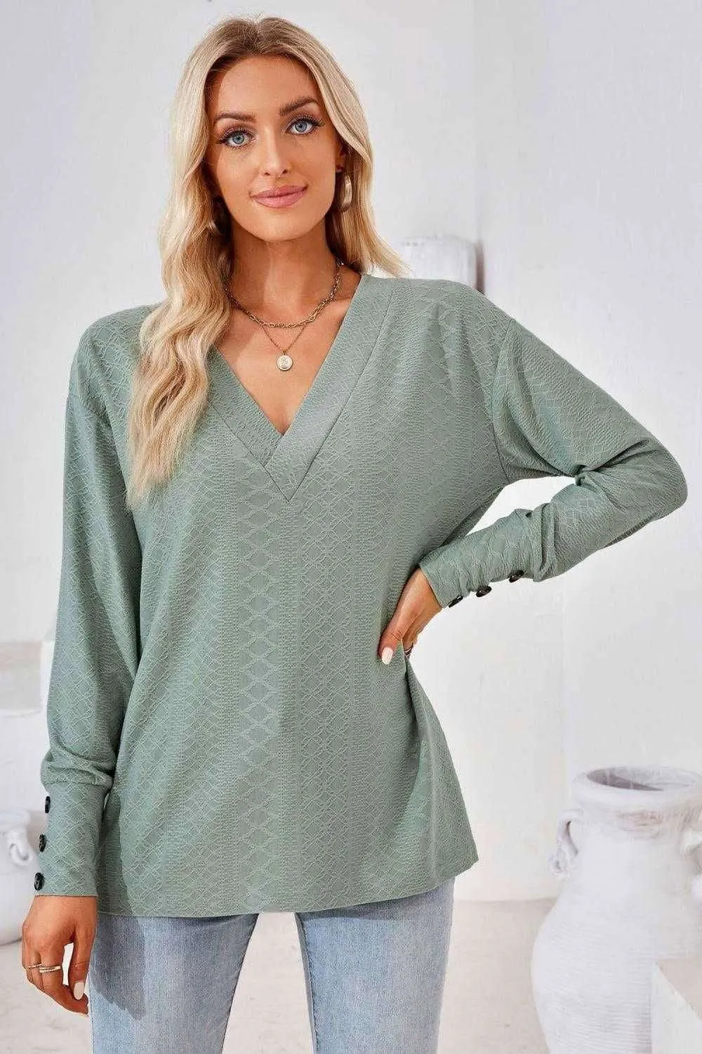 V-Neck Long Sleeve Blouse - Stylish Casual Top for You