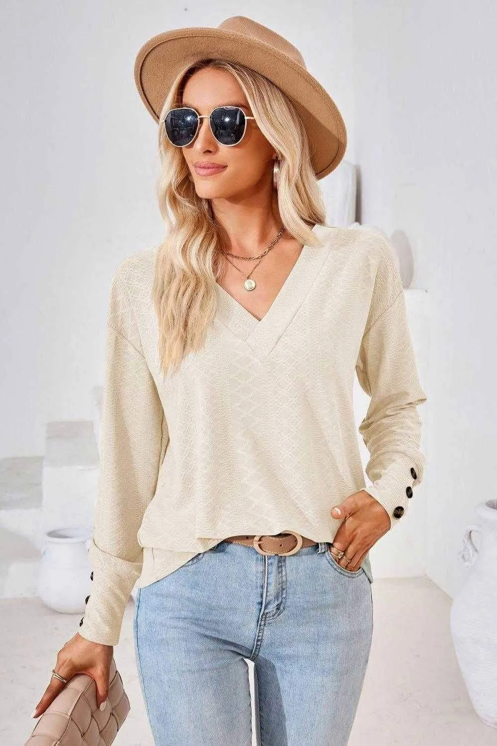 V-Neck Long Sleeve Blouse - Stylish Casual Top for You