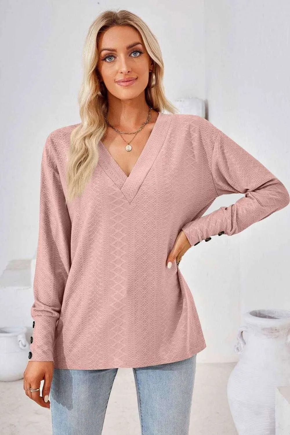 V-Neck Long Sleeve Blouse - Stylish Casual Top for You