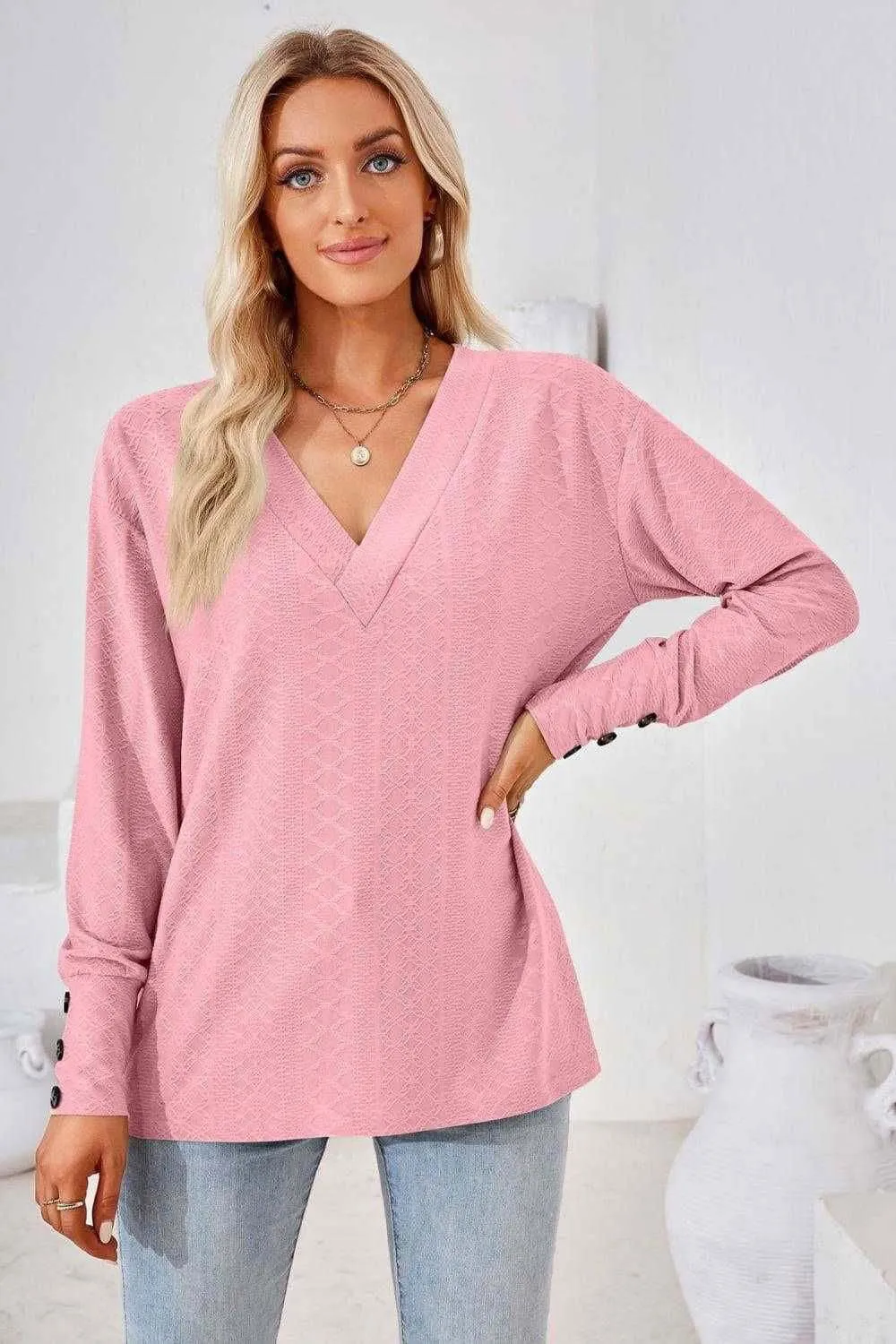 V-Neck Long Sleeve Blouse - Stylish Casual Top for You