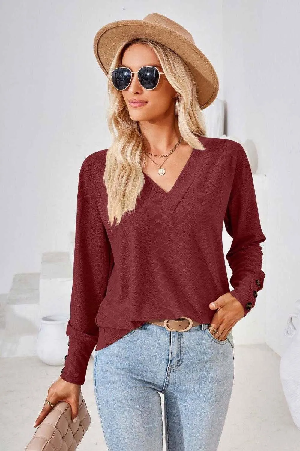 V-Neck Long Sleeve Blouse - Stylish Casual Top for You