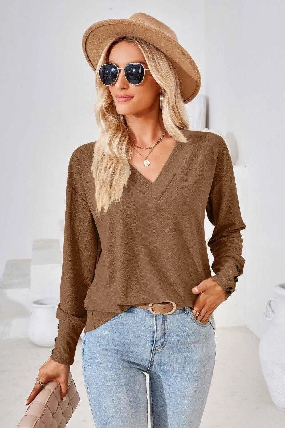 V-Neck Long Sleeve Blouse - Stylish Casual Top for You
