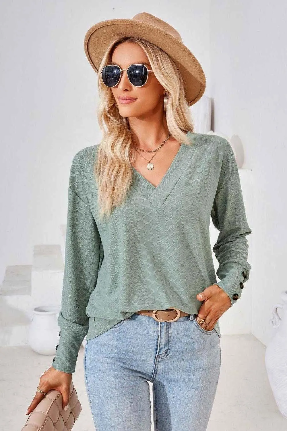 V-Neck Long Sleeve Blouse - Stylish Casual Top for You
