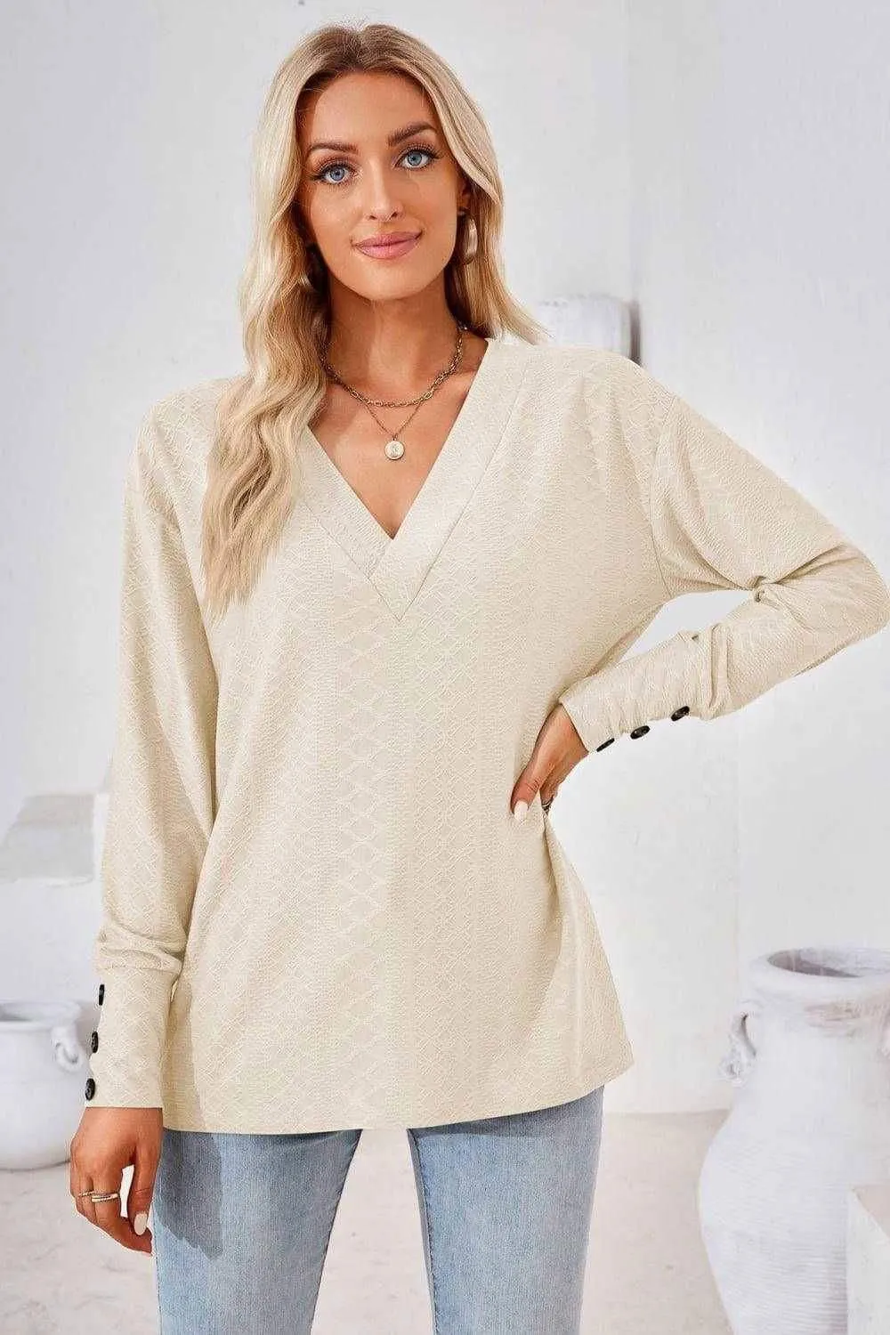 V-Neck Long Sleeve Blouse - Stylish Casual Top for You