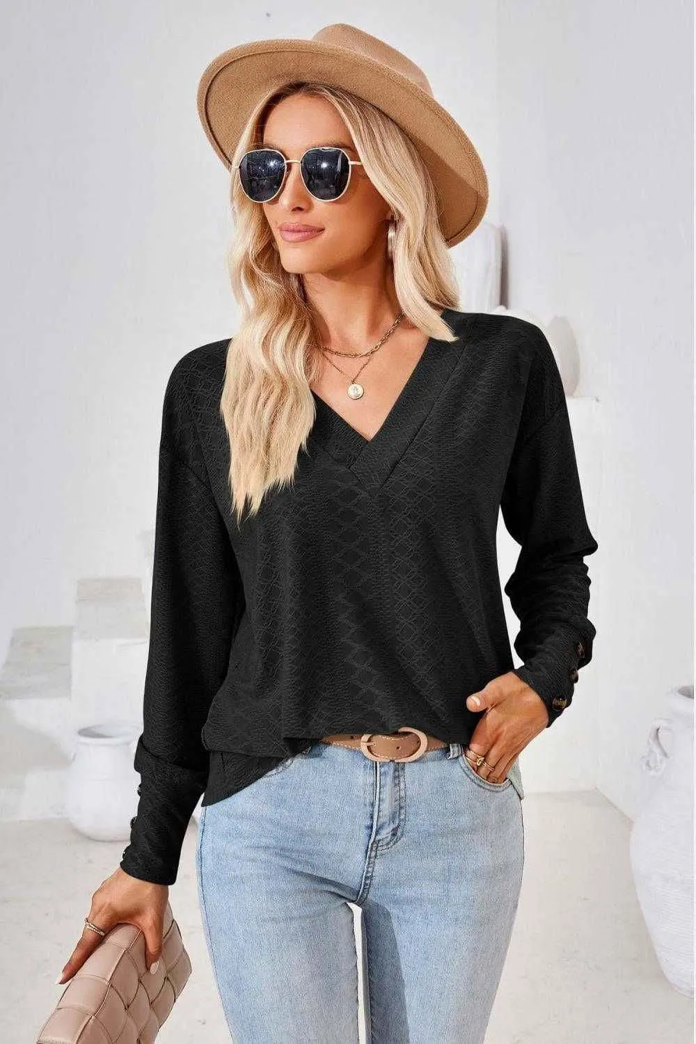 V-Neck Long Sleeve Blouse - Stylish Casual Top for You