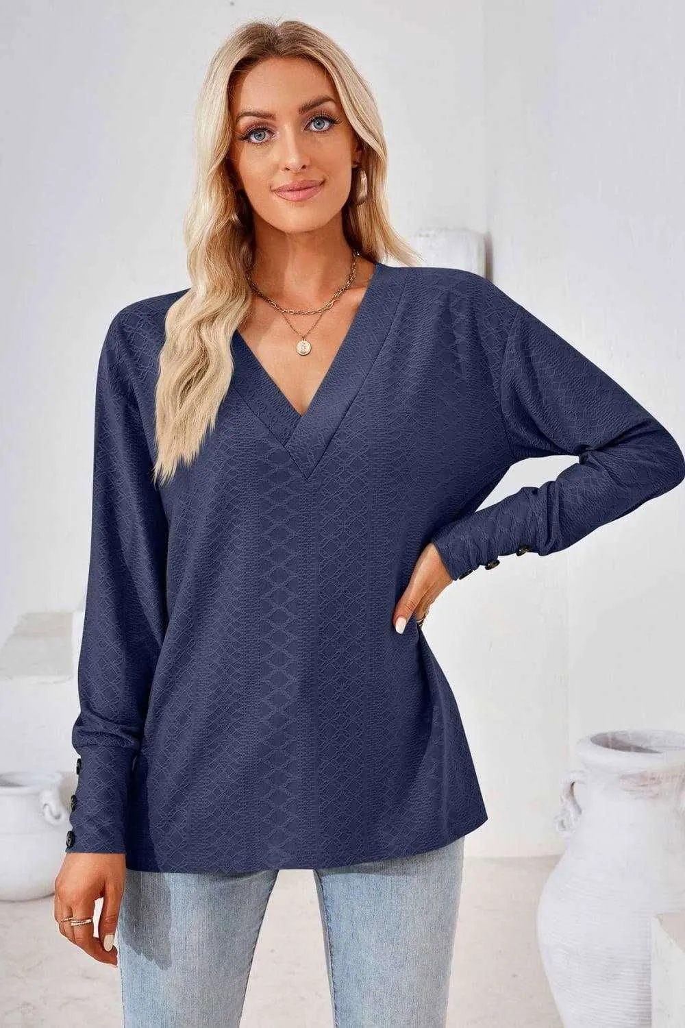 V-Neck Long Sleeve Blouse - Stylish Casual Top for You