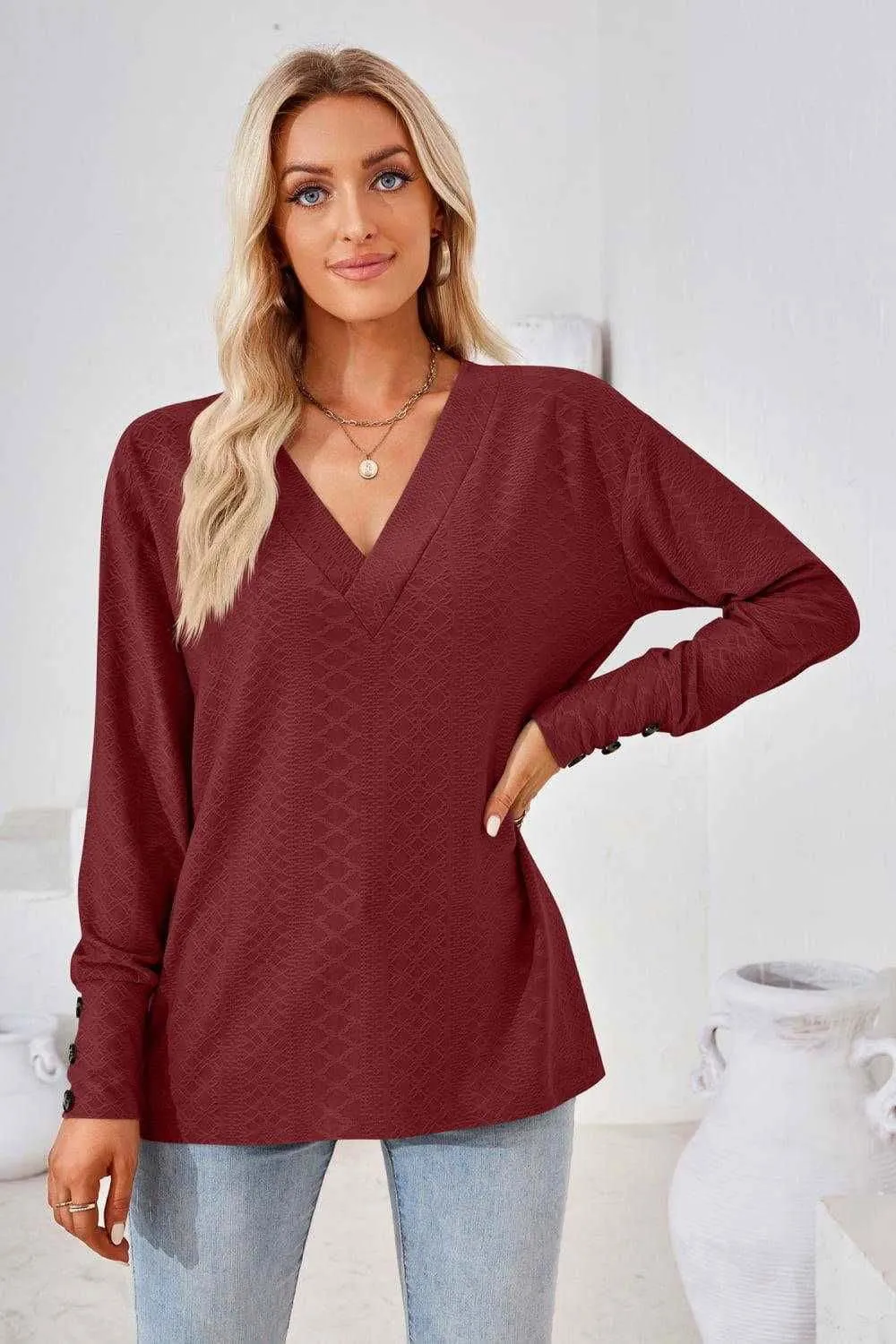 V-Neck Long Sleeve Blouse - Stylish Casual Top for You
