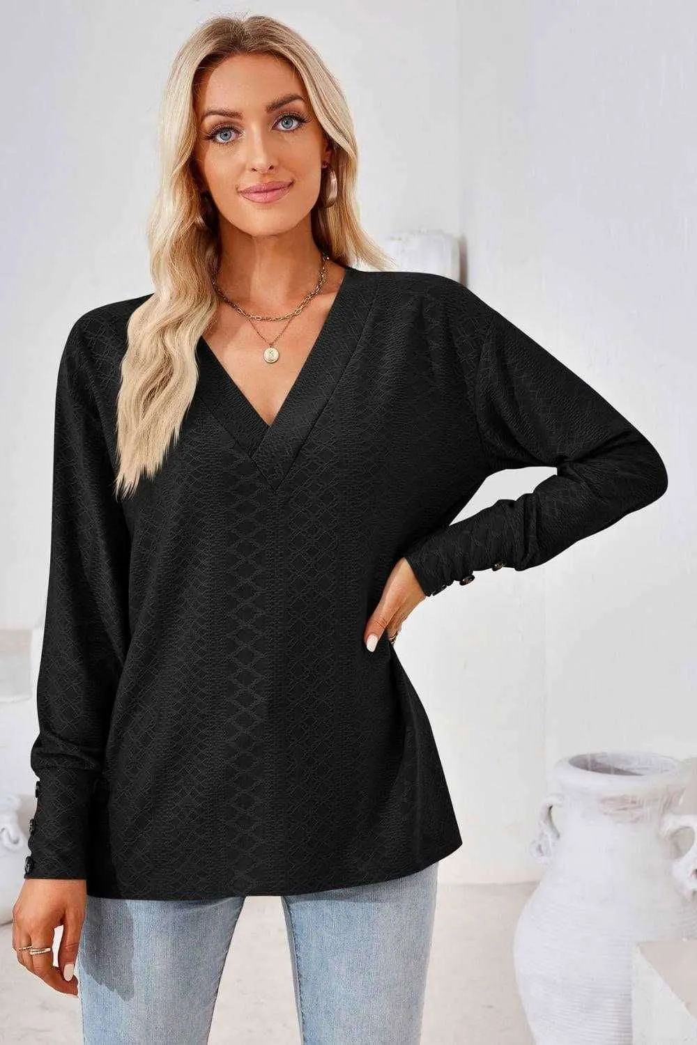 V-Neck Long Sleeve Blouse - Stylish Casual Top for You