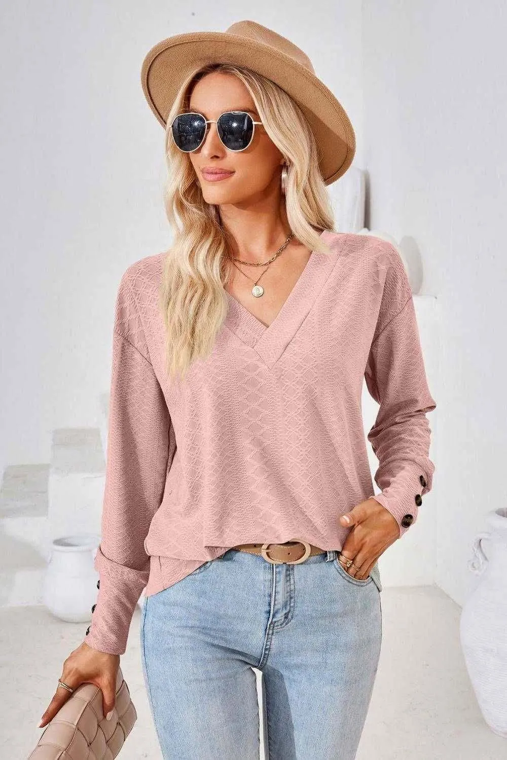 V-Neck Long Sleeve Blouse - Stylish Casual Top for You