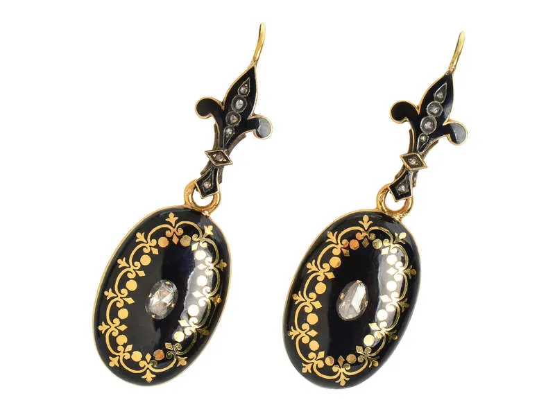 Victorian Enamel Diamond Gold Earrings