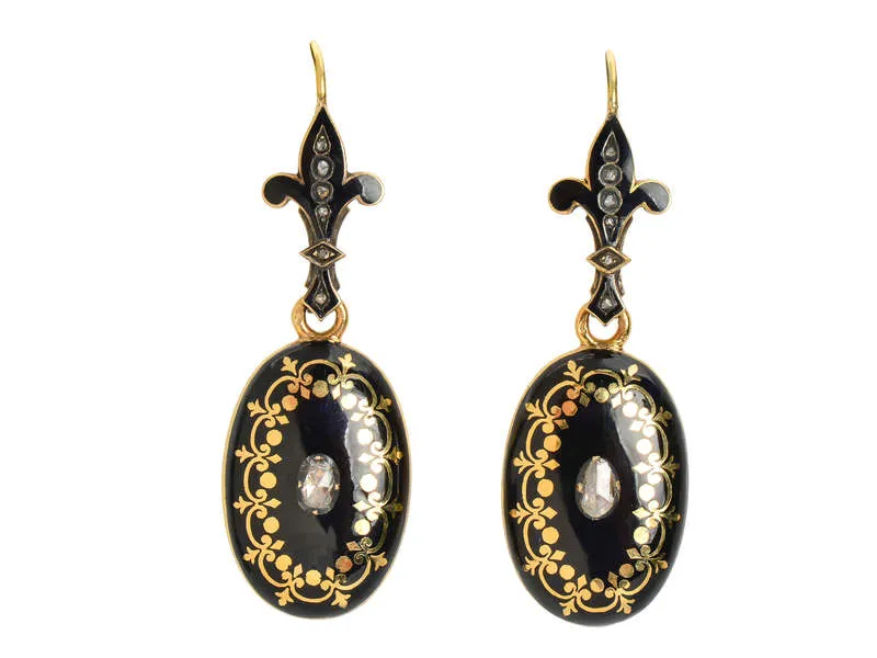 Victorian Enamel Diamond Gold Earrings