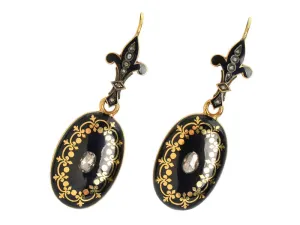 Victorian Enamel Diamond Gold Earrings