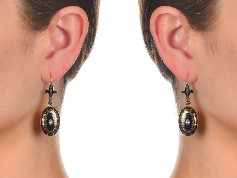 Victorian Enamel Diamond Gold Earrings