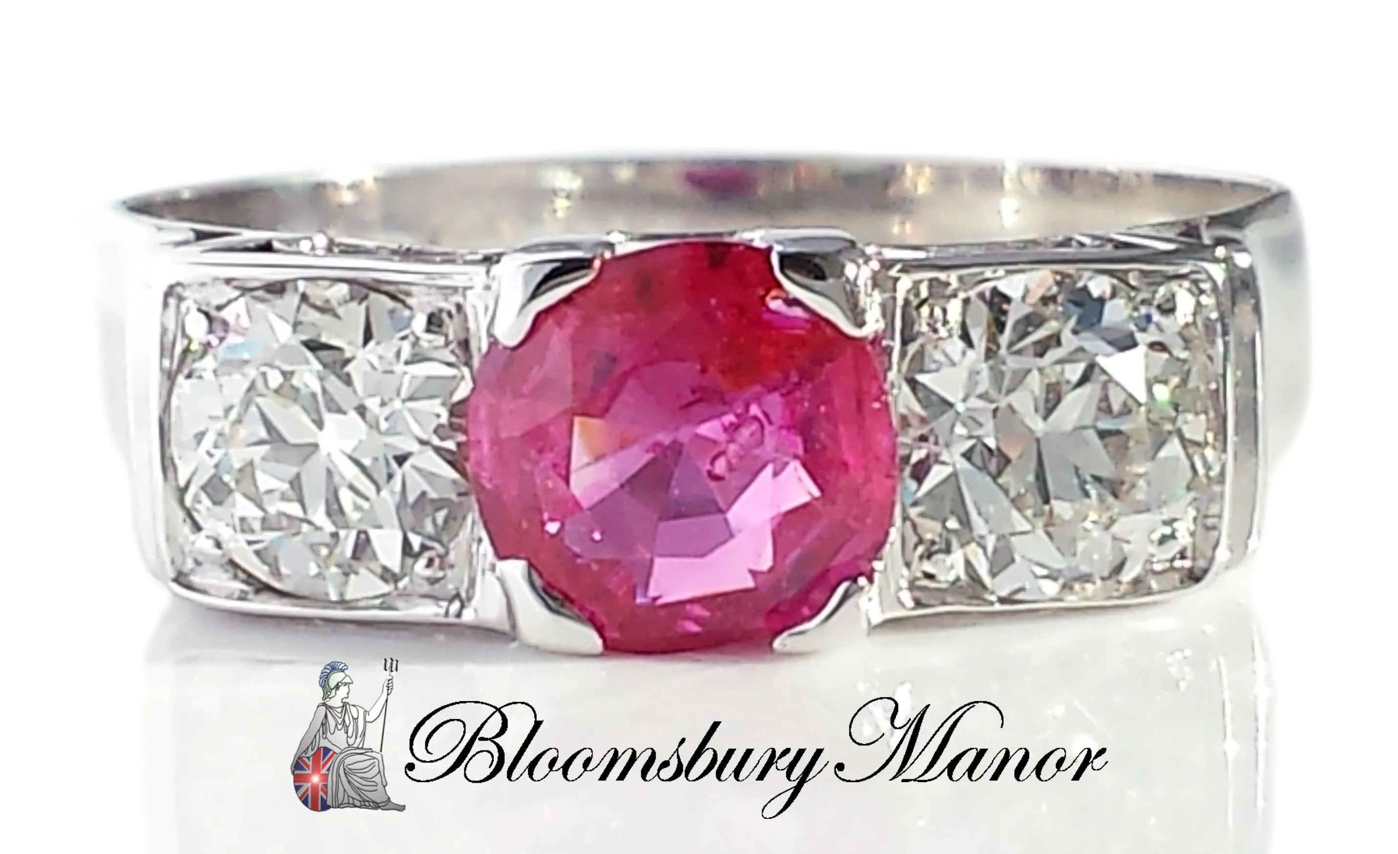 Vintage 1.62tcw Burmese Ruby & Old European Cut Diamond Engagement Ring