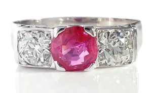 Vintage 1.62tcw Burmese Ruby & Old European Cut Diamond Engagement Ring