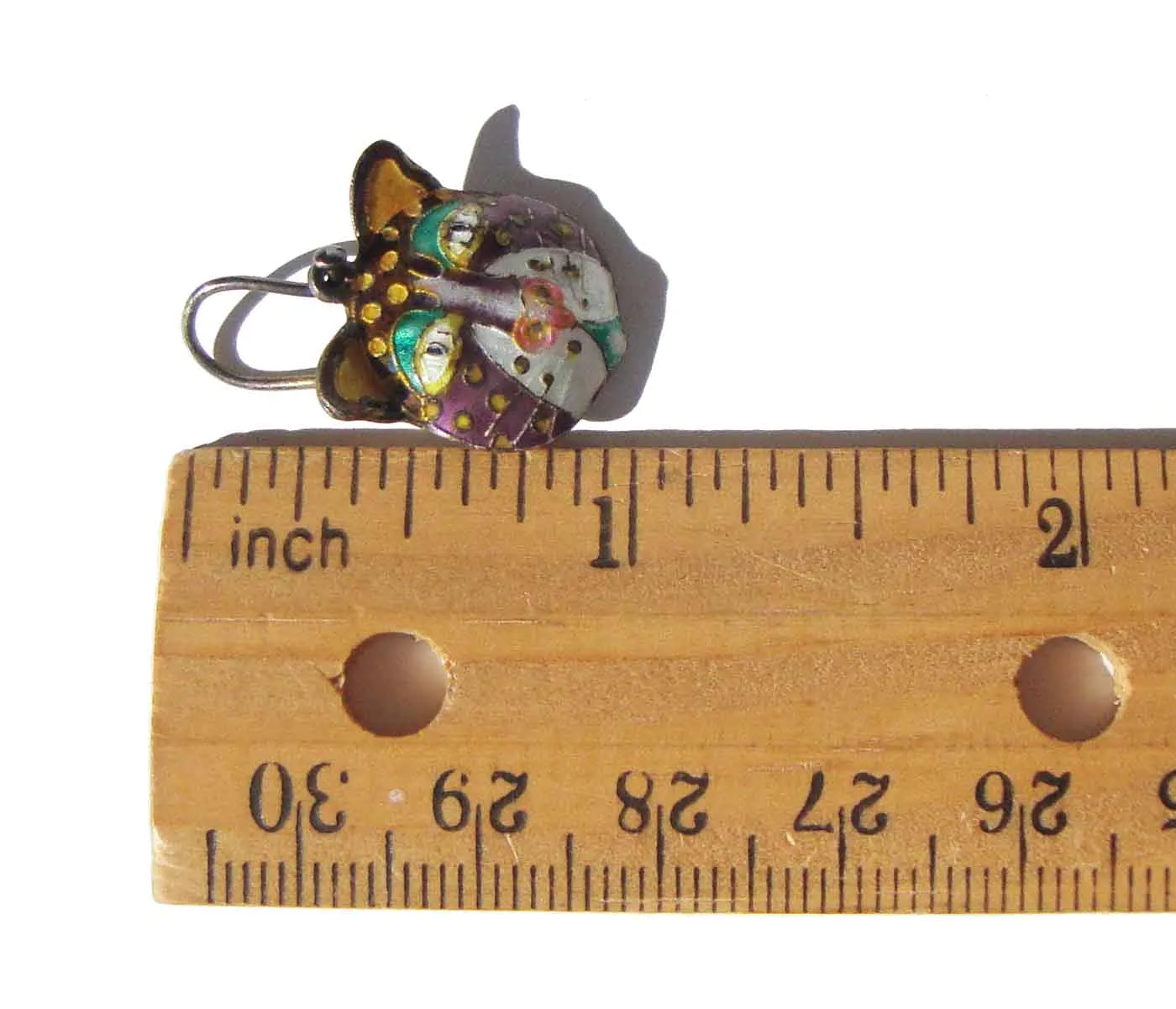 Vintage 70s Laurel Burch Leopard Cheetah Cat Earrings Sterling Silver Cloisonne Drops