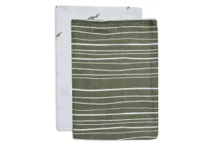 Washcloth Muslin Stripe  Olive Leaf Green - GOTS - 2 Pack