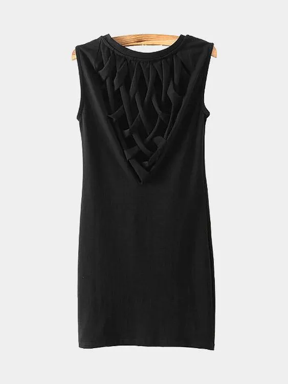 Wholesale Black Crew Neck Sleeveless Cut Out Mini Dress