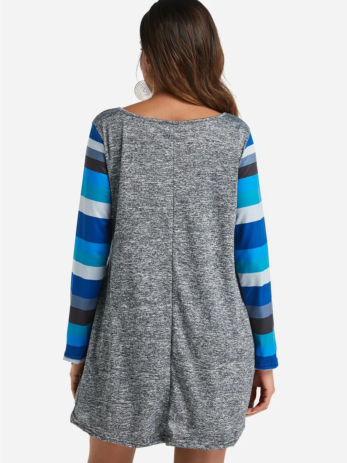 Wholesale Grey Round Neck Long Sleeve Stripe Mini Dress