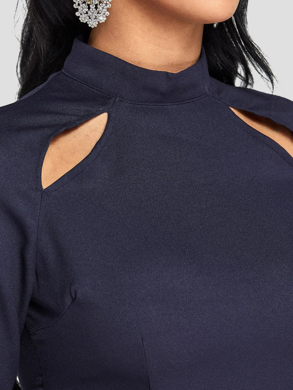 Wholesale Navy Long Sleeve Plain Cut Out Mini Dress