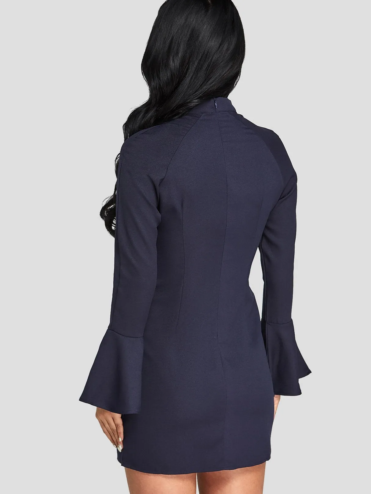 Wholesale Navy Long Sleeve Plain Cut Out Mini Dress