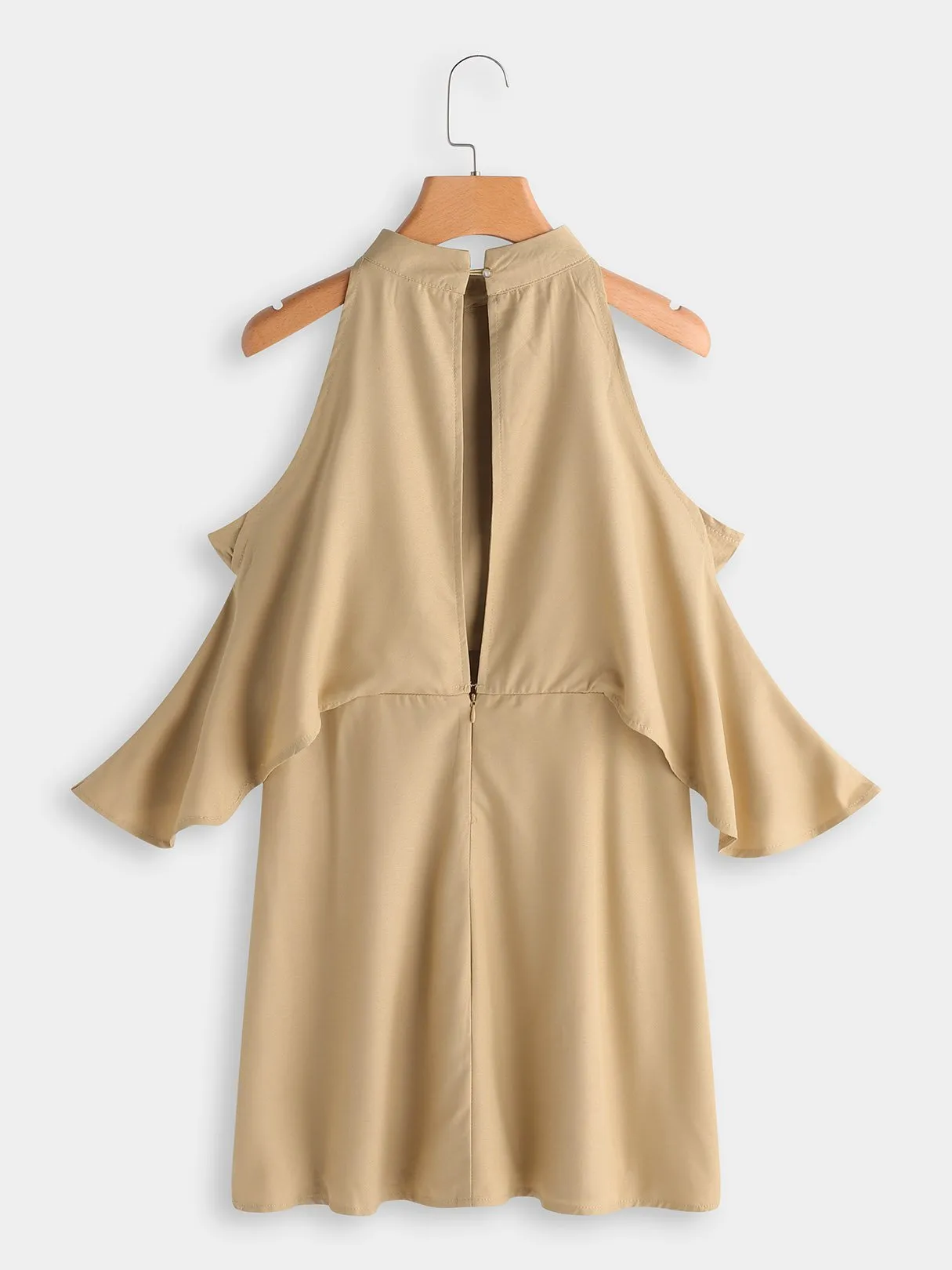 Wholesale Nude Crew Neck Cold Shoulder Half Sleeve Plain Mini Dress