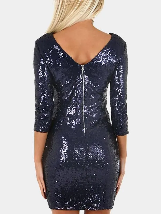 Wholesale Round Neck 3/4 Length Sleeve Zip Back Mini Dresses