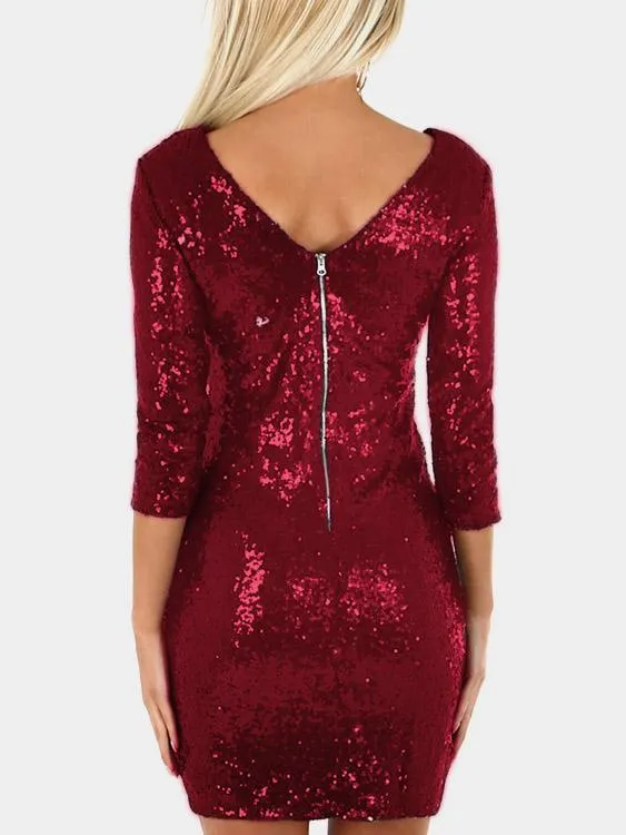 Wholesale Round Neck 3/4 Length Sleeve Zip Back Mini Dresses