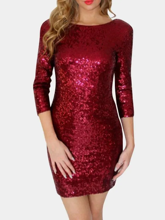 Wholesale Round Neck 3/4 Length Sleeve Zip Back Mini Dresses