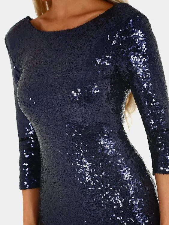 Wholesale Round Neck 3/4 Length Sleeve Zip Back Mini Dresses