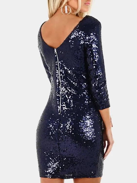 Wholesale Round Neck 3/4 Length Sleeve Zip Back Mini Dresses