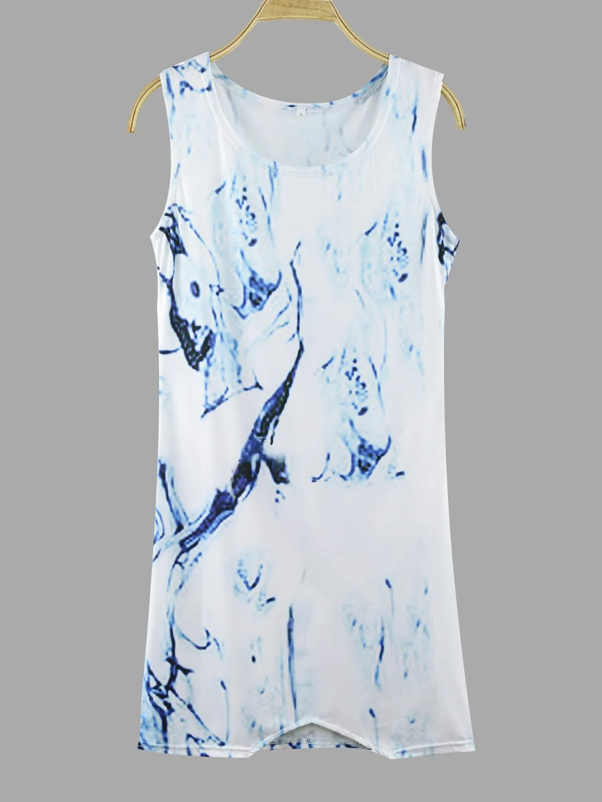Wholesale Round Neck Sleeveless Fantasy Colour Irregular Hem Mini Dress