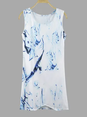 Wholesale Round Neck Sleeveless Fantasy Colour Irregular Hem Mini Dress