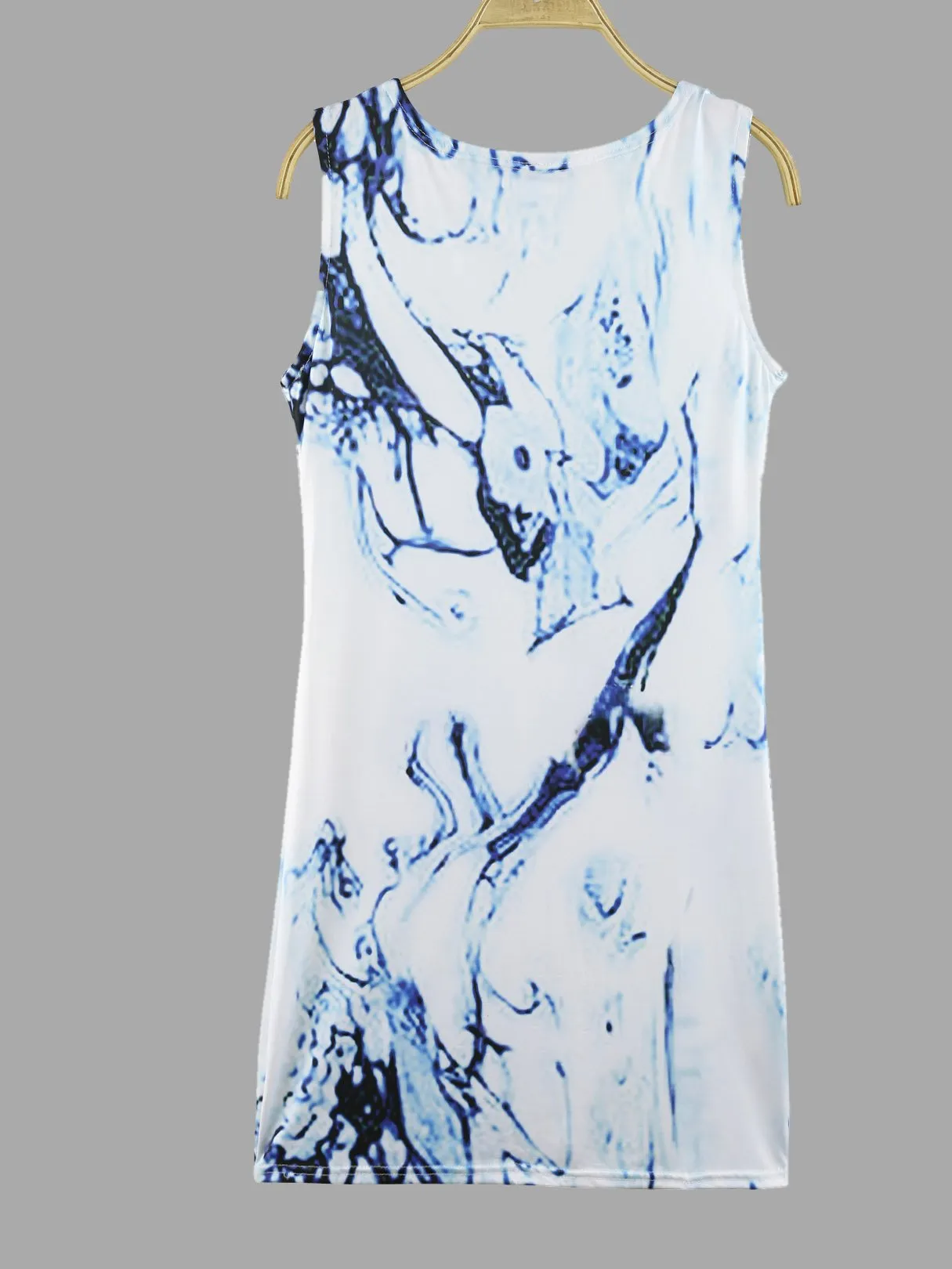 Wholesale Round Neck Sleeveless Fantasy Colour Irregular Hem Mini Dress