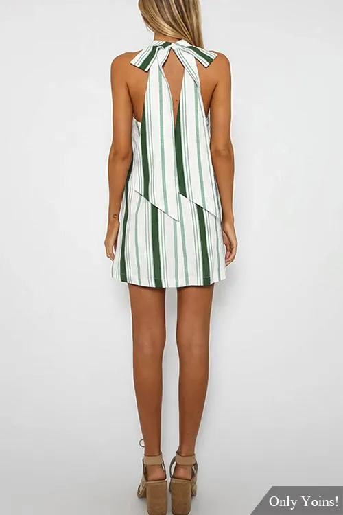 Wholesale Sleeveless Stripe Backless Mini Dresses