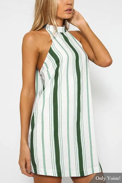 Wholesale Sleeveless Stripe Backless Mini Dresses