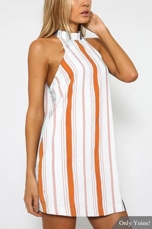 Wholesale Sleeveless Stripe Backless Mini Dresses