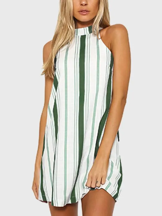 Wholesale Sleeveless Stripe Backless Mini Dresses