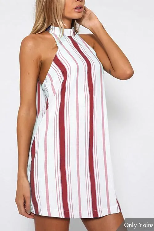 Wholesale Sleeveless Stripe Backless Mini Dresses