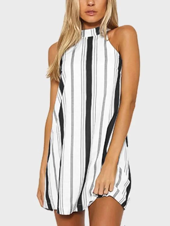Wholesale Sleeveless Stripe Backless Mini Dresses