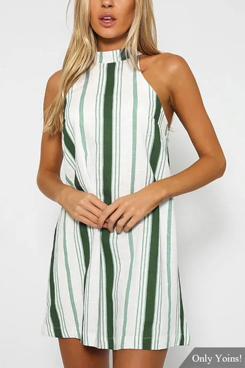 Wholesale Sleeveless Stripe Backless Mini Dresses