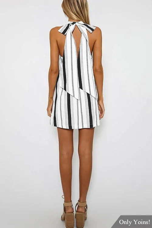 Wholesale Sleeveless Stripe Backless Mini Dresses