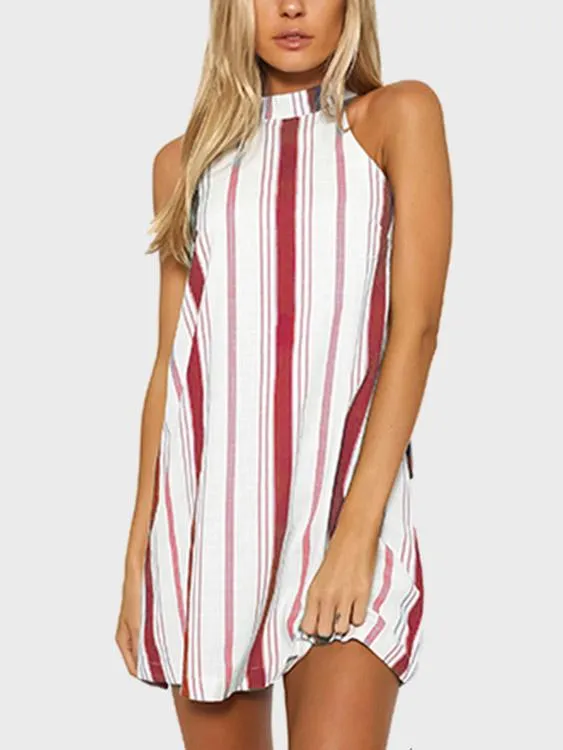 Wholesale Sleeveless Stripe Backless Mini Dresses
