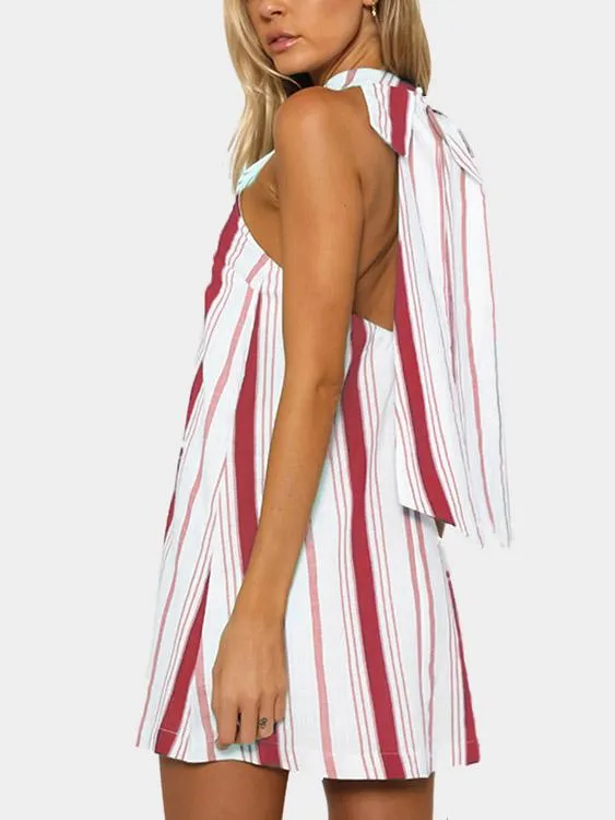 Wholesale Sleeveless Stripe Backless Mini Dresses
