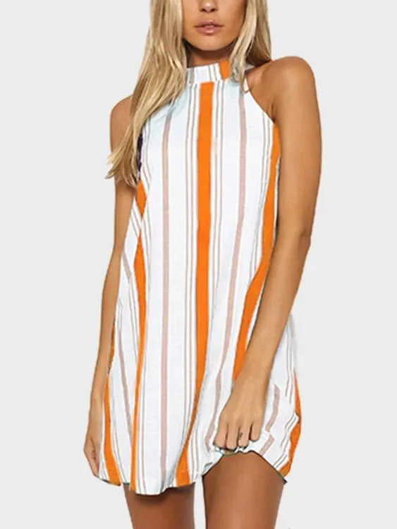 Wholesale Sleeveless Stripe Backless Mini Dresses