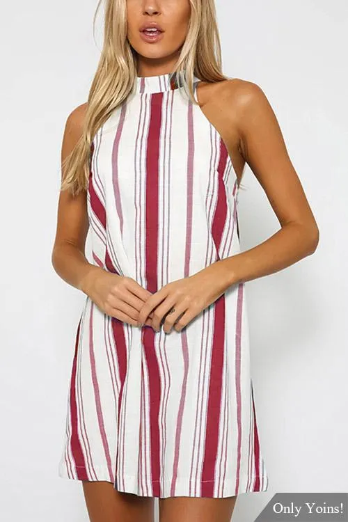 Wholesale Sleeveless Stripe Backless Mini Dresses