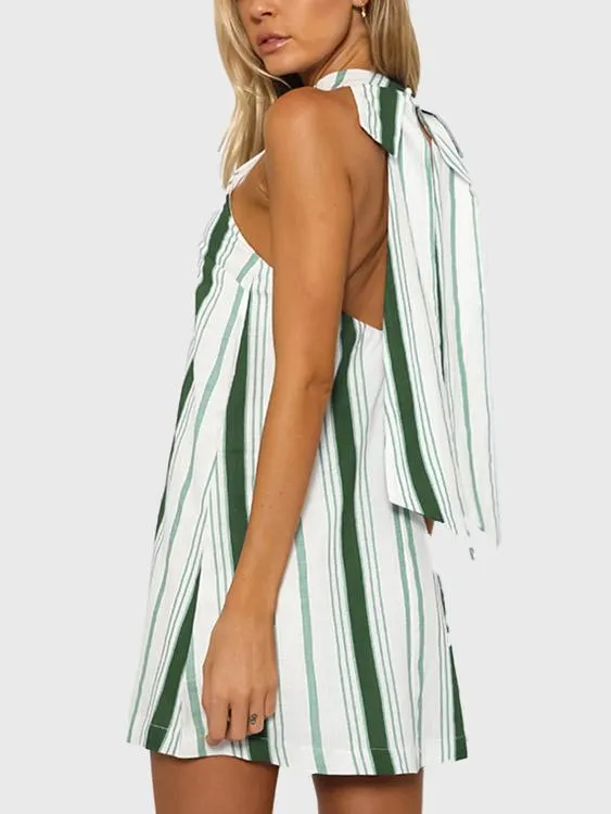 Wholesale Sleeveless Stripe Backless Mini Dresses