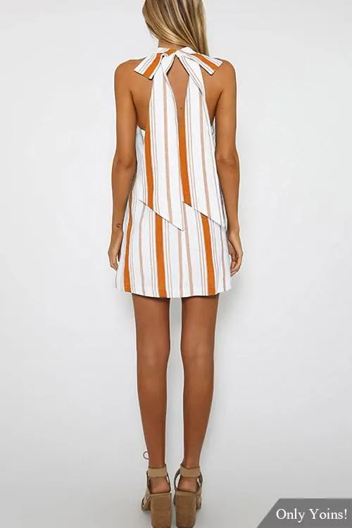 Wholesale Sleeveless Stripe Backless Mini Dresses